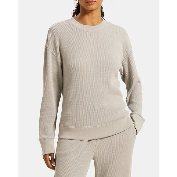 Theory Tops - Theory Womens Easy Sweatshirt Easy Waffle Knit Top Size M Pima Cotton Ash Gray